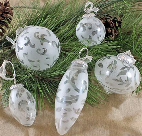 White/platinum Glass Christmas Ornament Set .